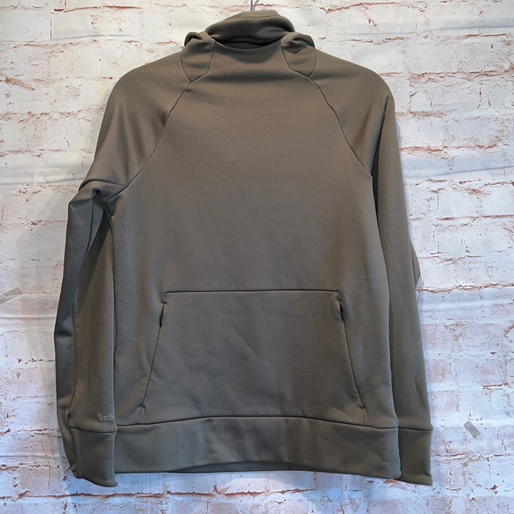 Back Country hoodie pullover pocket small olive green thumb holes snug fit